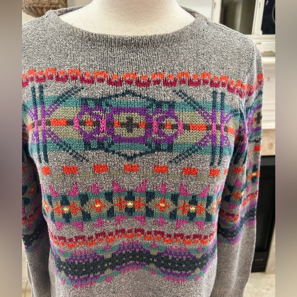 Chaps Gray Sweater with Multicolor Aztec Pattern - Picture 2 of 9